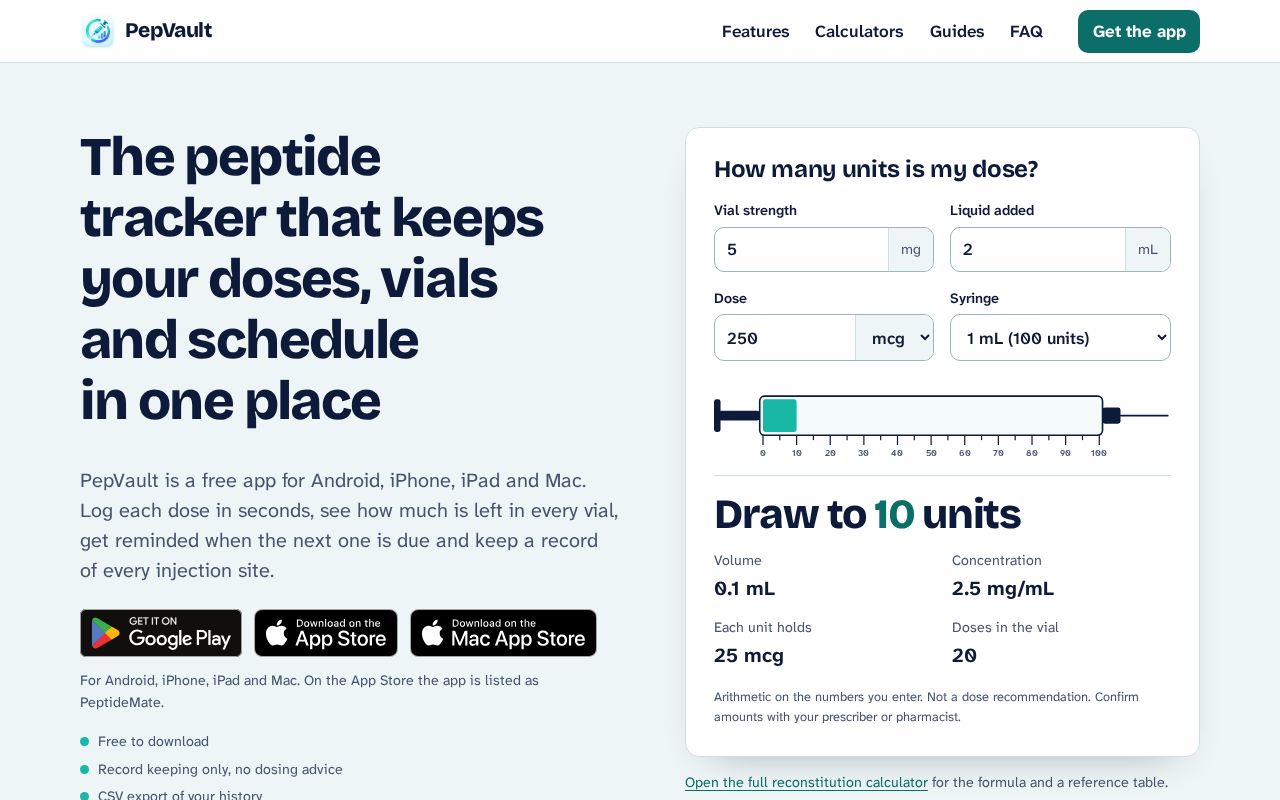 Screenshot of PepVault